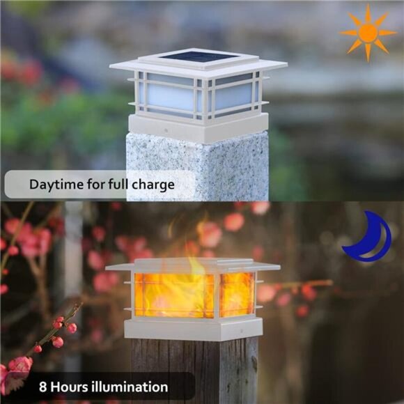 Dynaming 8 Pack Solar Flame Post Lights Outdoor, Solar Powered Fence Post - Picture 2 of 6